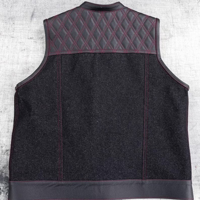 Leather Vest ,Mens Hunt Club Diamond Quilted Black Paisley Leather Build Denim Style Rider Motorcycle Leather Vest ,Men Vest Gifts For Men - LEATHER CHAPTER