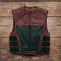 Leather Vest Mens Hunt Club Diamond Quilted Black & Maroon Leather Build Denim Style Rider Motorcycle Leather Vest Mens Vest - LEATHER CHAPTER