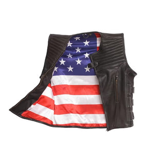 Hand Made Swat USA Straight Quilted Biker Rider Leather MC Mens Motorcycle Vest - LEATHER CHAPTER