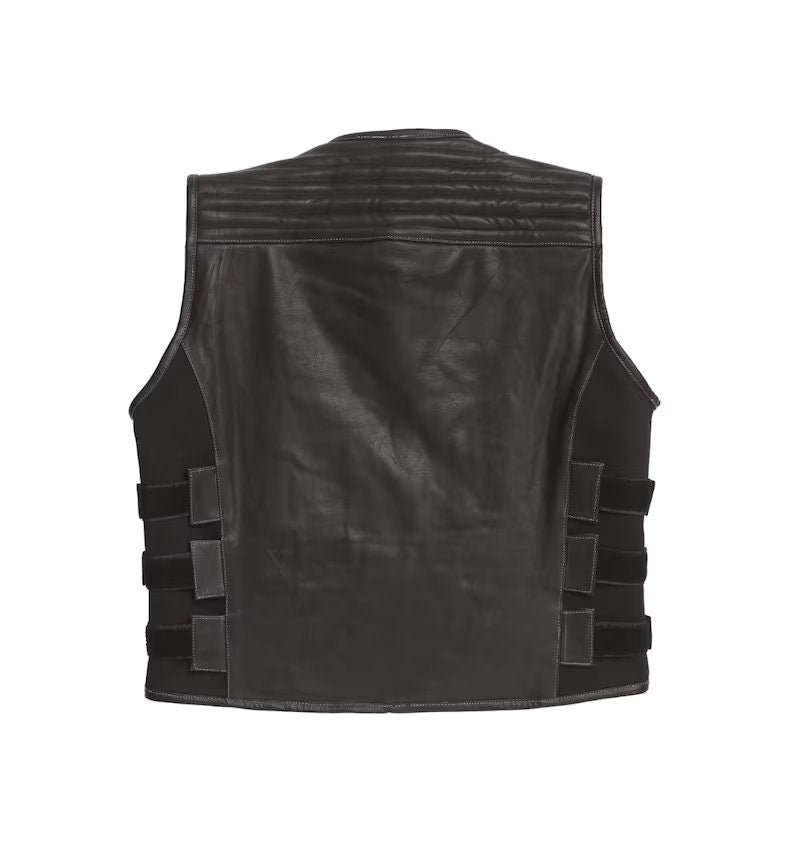 Hand Made Swat USA Straight Quilted Biker Rider Leather MC Mens Motorcycle Vest - LEATHER CHAPTER