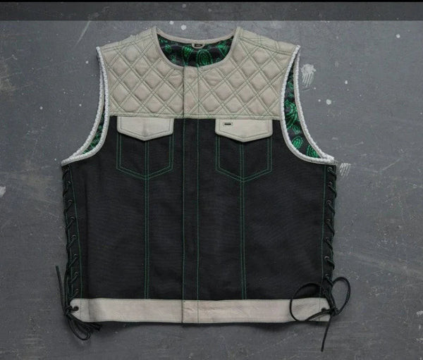Leather Vest White Leather Vest Side Lases Denim Vest Leather Men Vest Biker vest Motorcycle Vest Men Motorcycle Gifts For Men Braided Vest - LEATHER CHAPTER