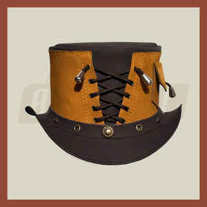 Men’s Leather Corset Steampunk Biker Vest Style Motorcycle Top Hat- Brown - LEATHER CHAPTER
