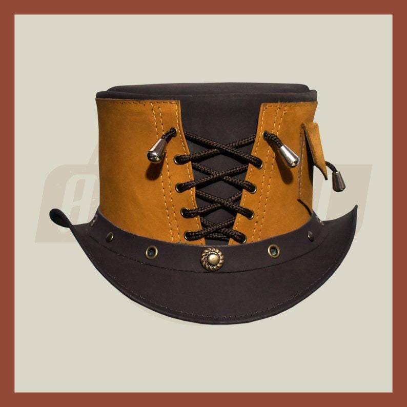 Men’s Leather Corset Steampunk Biker Vest Style Motorcycle Top Hat- Brown - LEATHER CHAPTER
