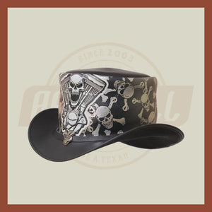 Leather Cross Skull Engine Skull Engine Band Motorcycle Biker Rider Top Hat - LEATHER CHAPTER