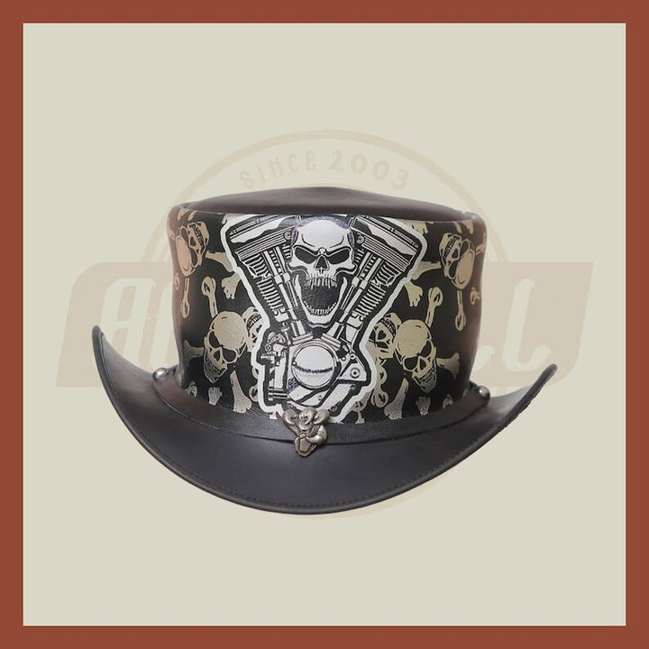 Leather Cross Skull Engine Skull Engine Band Motorcycle Biker Rider Top Hat - LEATHER CHAPTER