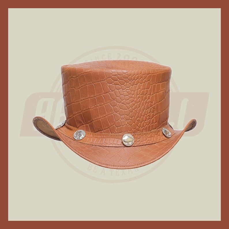 Steampunk Leather Top Hat Crocodile American five Cent band hat Motorcycle - LEATHER CHAPTER
