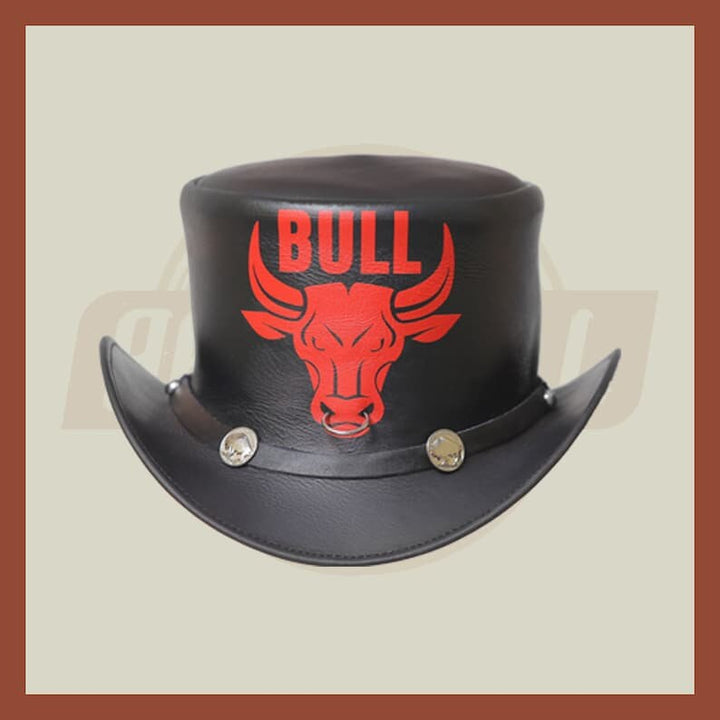 Leather Bull Style Nose Ring Five Cent Snap Bull Red Top Hat Headwear - LEATHER CHAPTER
