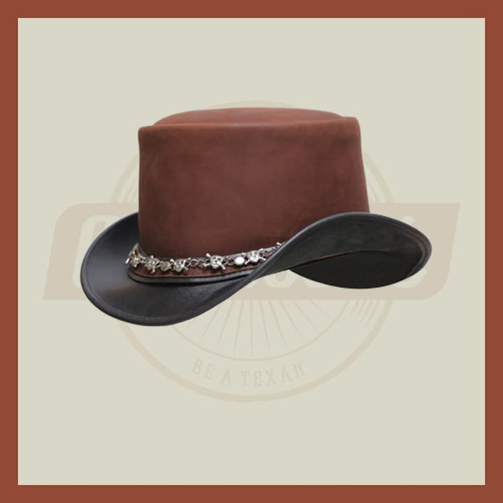 Black and Brown Contras Cross Skull Chain Band Steampunk Top Hat Motorcycle - LEATHER CHAPTER