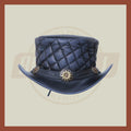 Grey Wax Quilted Vintage Style Band Lases Steampunk Top Hat Motorcycle Rider - LEATHER CHAPTER
