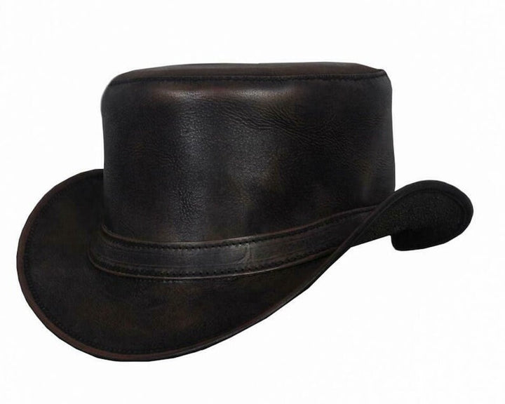 Distress brown wax leather steampunk biker top hat motorcycle wear. Black Hat Biker Hat, Cowboy Hat - LEATHER CHAPTER