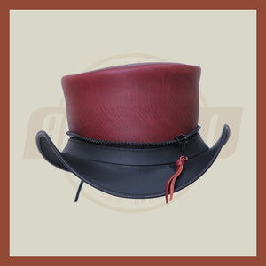 Purplish Black Contras Zipper Style Steampunk Leather Top Hat Motorcycle Biker - LEATHER CHAPTER