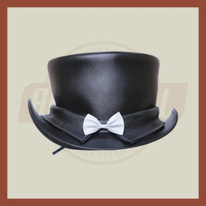Leather Steampunk Biker Collar Butterfly Tie Style Motorcycle Top Hat Black Biker - LEATHER CHAPTER