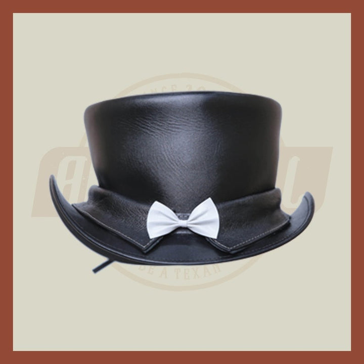 Leather Steampunk Biker Collar Butterfly Tie Style Motorcycle Top Hat Black Biker - LEATHER CHAPTER