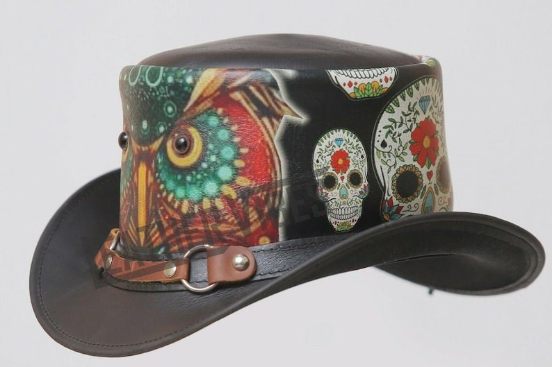 Steampunk Owl Crazy Skull Ring Band Leather Top Hat Wisdom - LEATHER CHAPTER