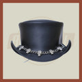 Skull And Chain band Motorcycle Biker Rider Leather Black Steampunk Top Hat - LEATHER CHAPTER