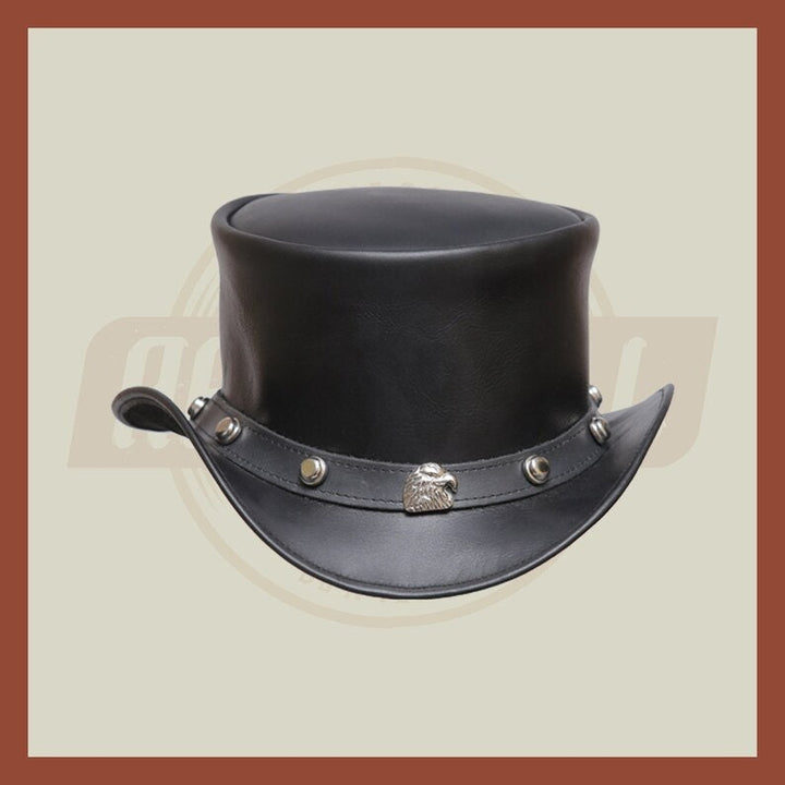 Eagle Head Stutt Band Steampunk Leather Top Hat Motorcycle Biker Rider - LEATHER CHAPTER