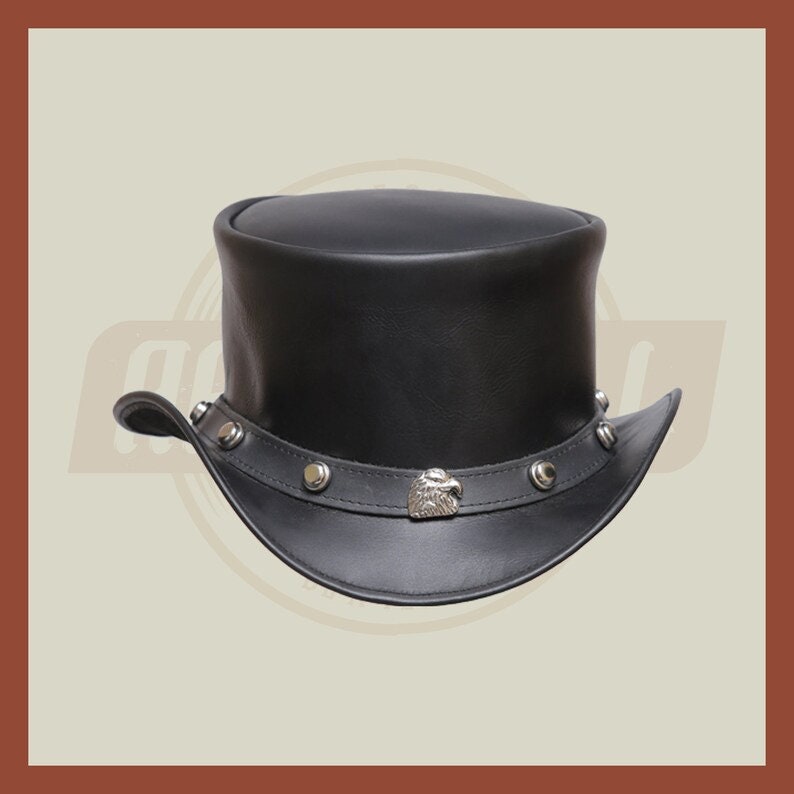 Eagle Head Stutt Band Steampunk Leather Top Hat Motorcycle Biker Rider - LEATHER CHAPTER