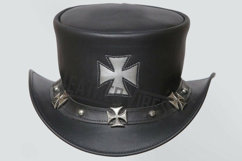 Steampunk Chopper Cross Leather Black Motorcycle Top Hat Biker - LEATHER CHAPTER