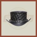 Men’s Leather Steampunk Plain Motorcycle Side Bead Band Biker Quilted Top Hat- Black Leather Hat, Leather Top Hat - LEATHER CHAPTER