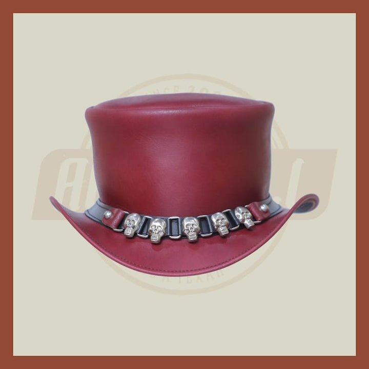 Brownish Purple Leather Skull & Skulls D Band Steampunk Top Hat Motorcycle Rider Biker - LEATHER CHAPTER