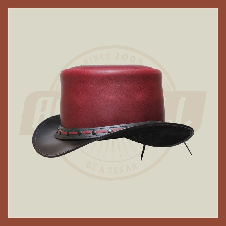 Steampunk Purplish Leather Black Revit Band Motorcycle Biker Rider Top Hat - LEATHER CHAPTER