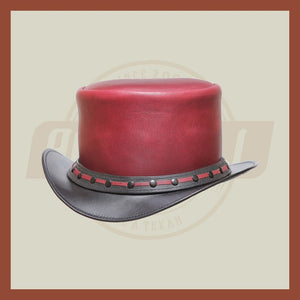 Steampunk Purplish Leather Black Revit Band Motorcycle Biker Rider Top Hat - LEATHER CHAPTER