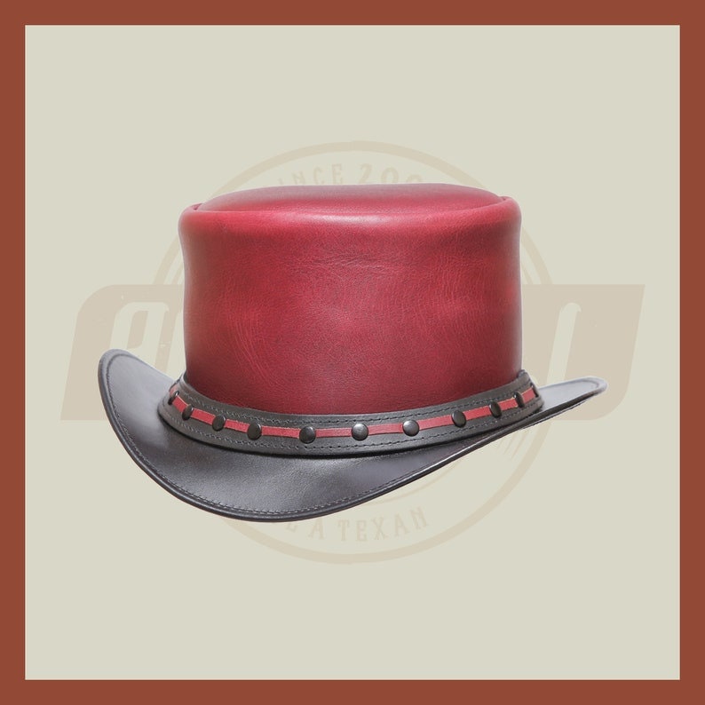 Steampunk Purplish Leather Black Revit Band Motorcycle Biker Rider Top Hat - LEATHER CHAPTER