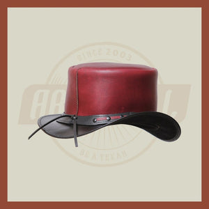 Steampunk Purplish Leather Black Revit Band Motorcycle Biker Rider Top Hat - LEATHER CHAPTER