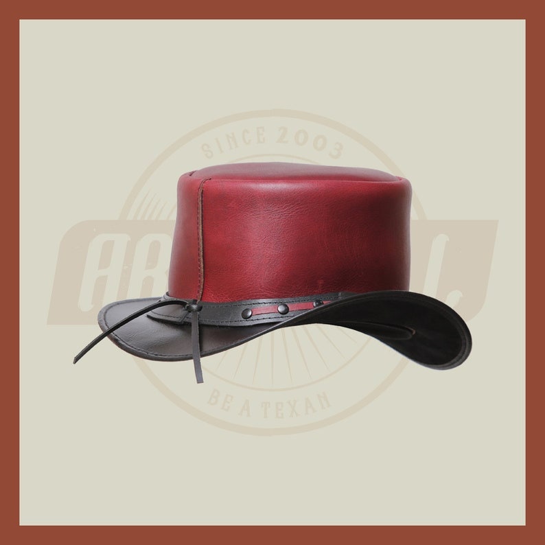 Steampunk Purplish Leather Black Revit Band Motorcycle Biker Rider Top Hat - LEATHER CHAPTER