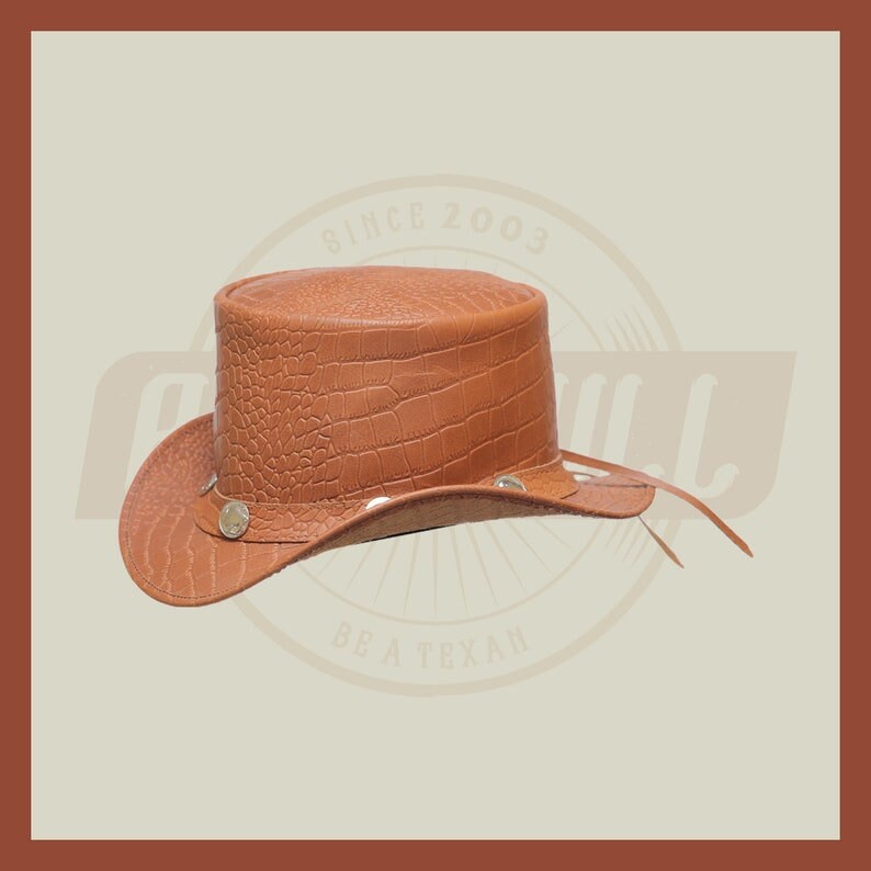 Steampunk Leather Top Hat Crocodile American five Cent band hat Motorcycle - LEATHER CHAPTER