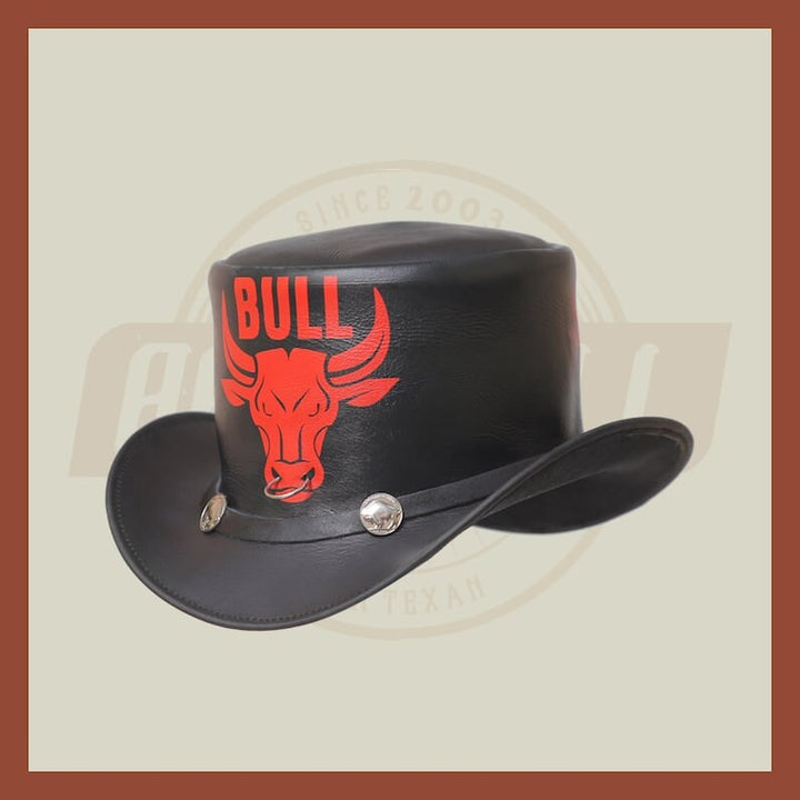 Leather Bull Style Nose Ring Five Cent Snap Bull Red Top Hat Headwear - LEATHER CHAPTER