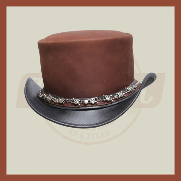 Black and Brown Contras Cross Skull Chain Band Steampunk Top Hat Motorcycle - LEATHER CHAPTER