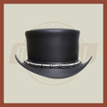 Black And White Contras Band Stutt Steampunk Style Motorcycle Biker Top Hat - LEATHER CHAPTER