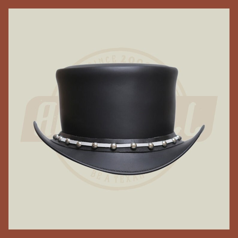 Black And White Contras Band Stutt Steampunk Style Motorcycle Biker Top Hat - LEATHER CHAPTER