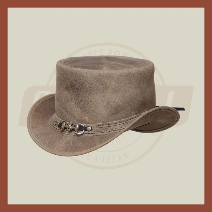 Crazy Horse Leather Horse Bit Band Classic Riding Top Hat Vintage Style - LEATHER CHAPTER