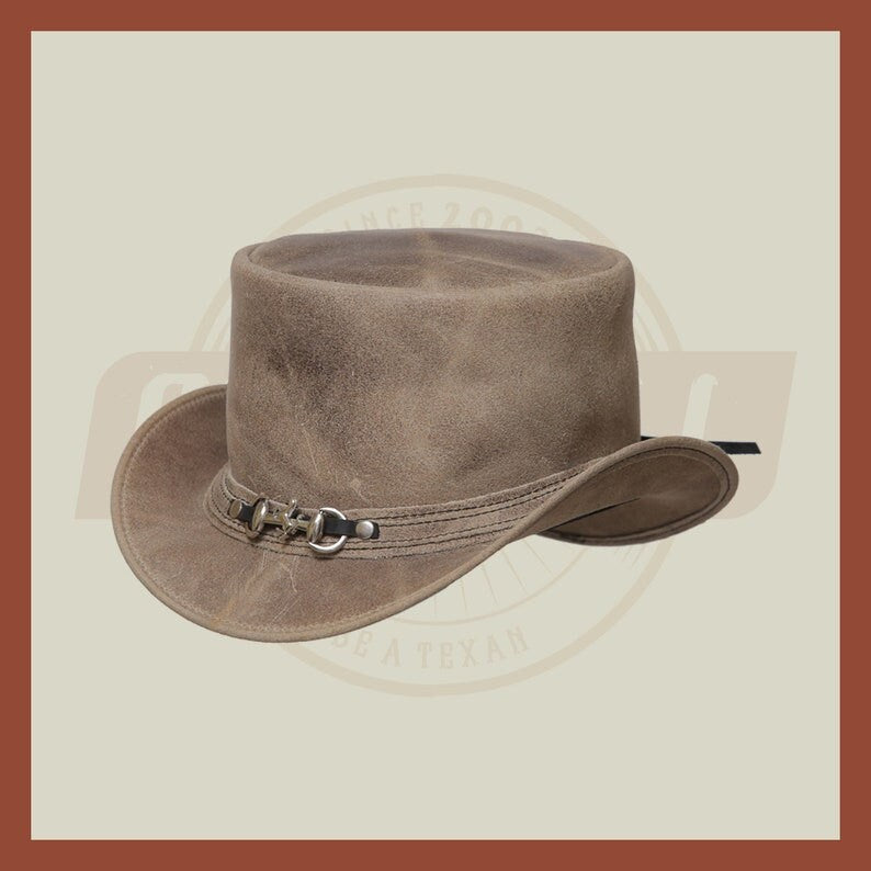 Crazy Horse Leather Horse Bit Band Classic Riding Top Hat Vintage Style - LEATHER CHAPTER
