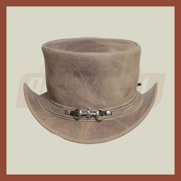 Crazy Horse Leather Horse Bit Band Classic Riding Top Hat Vintage Style - LEATHER CHAPTER