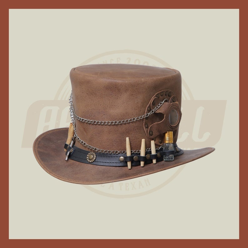Steampunk Time Port Leather Brown And Black Classic Vinatge Style Top Hat - LEATHER CHAPTER