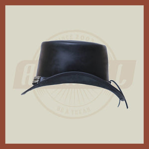 Black Leather Vest Extender Chain Band Motorcycle Biker Rider Top Hat - LEATHER CHAPTER