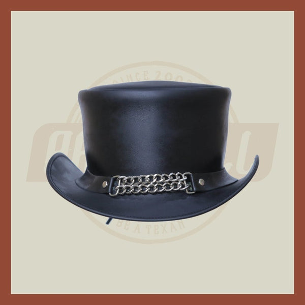 Black Leather Vest Extender Chain Band Motorcycle Biker Rider Top Hat - LEATHER CHAPTER