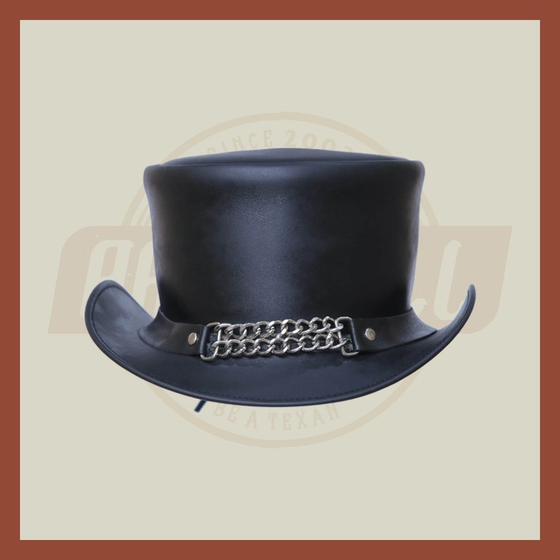 Black Leather Vest Extender Chain Band Motorcycle Biker Rider Top Hat - LEATHER CHAPTER