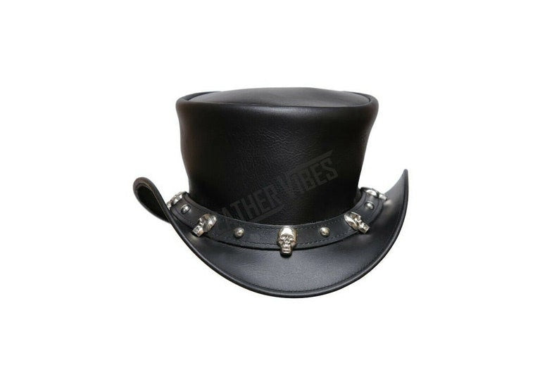 Skull and Studd Band Real Leather Steampunk Top Hat Motorcycle Rider Biker - LEATHER CHAPTER