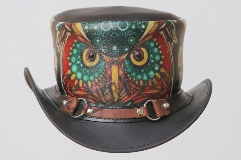 Steampunk Owl Crazy Skull Ring Band Leather Top Hat Wisdom - LEATHER CHAPTER