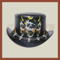 Burning Skull In Hell Leather Skull Chain Band Motorcycle Biker Rider Top Hat - LEATHER CHAPTER