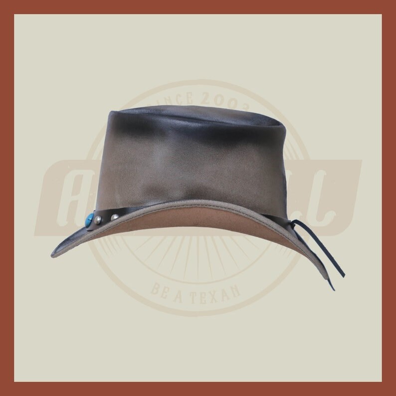 Smoke Black Shaded Stone Band Western Red Indian Leather Top Hat Steampunk - LEATHER CHAPTER