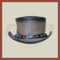 Smoke Black Shaded Stone Band Western Red Indian Leather Top Hat Steampunk - LEATHER CHAPTER