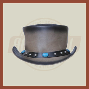 Smoke Black Shaded Stone Band Western Red Indian Leather Top Hat Steampunk - LEATHER CHAPTER
