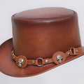 Mens Leather Cowhide Biker Steampunk Deadman Top Hat, El Dorado Motorcycle Hat HANDAMDE TOP HAT - LEATHER CHAPTER