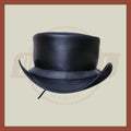 Handmade Steampunk Simple Plain Band Leather Black Motorcycle Rider Biker Top hat, Black Leather Top Hat - LEATHER CHAPTER