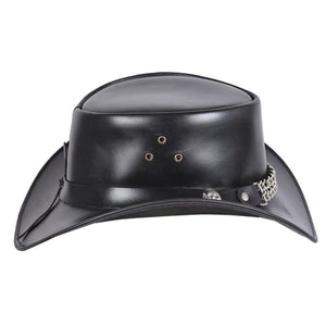 Cowboy Hat Outback Hat Unisex Western-Style Hat For Men Skull Chain Band Black Leather Hat For Women Gift For Him Gift For Her - LEATHER CHAPTER